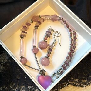 NEW Silver & Polished Gem Necklace/Earrings SET 💗🩶💜